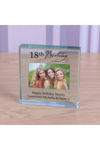 Personalised Any Age Birthday Token Photo Engraved Glass Block Paperweight Gift Glass Block 18th 21st 50th 70th Special Birthday Gift